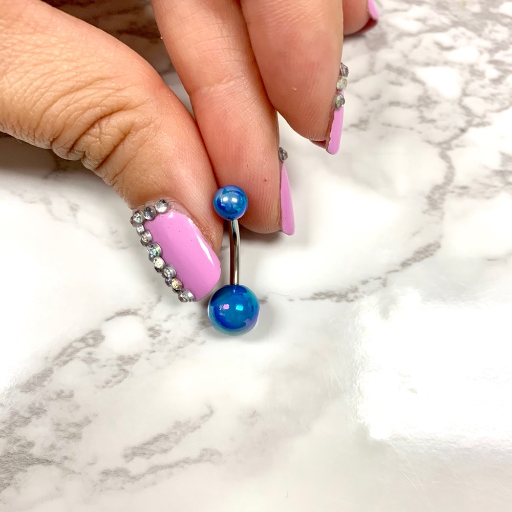 Blue marble belly ring